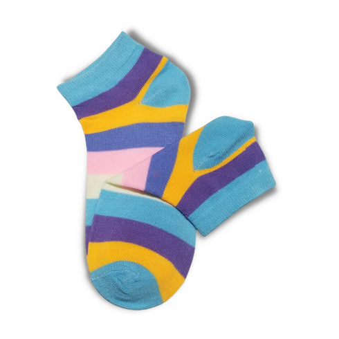 Light Blue Bold Colourful Rainbow Ankle Socks - Premium Quality